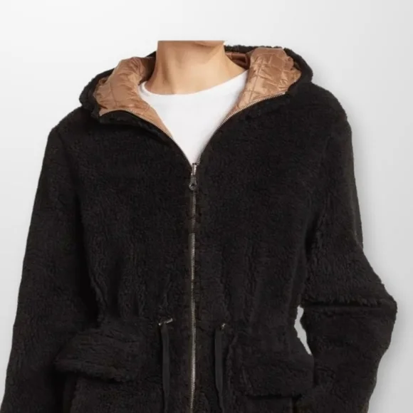 KATE spade Reversible Faux Shearling Quilted Hooded Jacket Size L - Picture 8 of 10